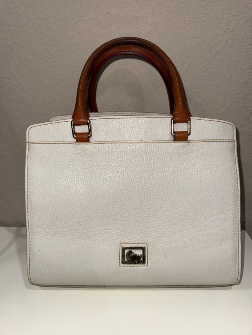 Dooney & Bourke Vintage White Leather Satchel with Brown Handles